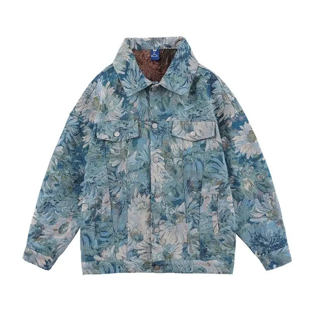 Tide EKU Streetwear Floral Denim Jacket